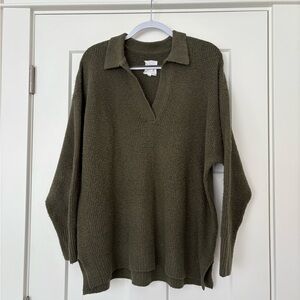 Aerie Deep Olive V-Neck Sweater